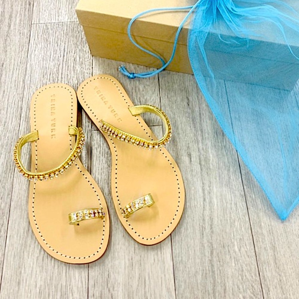 TRINA TURK Oasis rhinestone toe loop sandals NIB